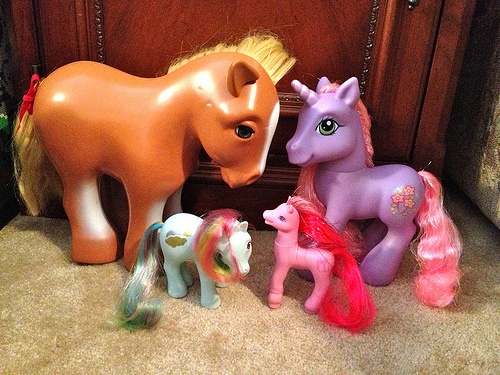 Size: 500x375 | Tagged: cheerilee (g3), cupcake (g2), derpibooru import, g1, g2, g3, lady cupcake, my pretty pony, rainbow dash (g3), retro leap, safe, size comparison, styling cheerilee, sunlight (g1)