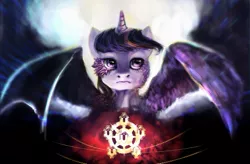 Size: 1103x725 | Tagged: safe, artist:elkaart, derpibooru import, twilight sparkle, twilight sparkle (alicorn), alicorn, pony, female, half bat pony, mare