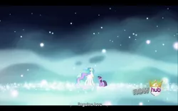 Size: 1024x640 | Tagged: caption, derpibooru import, edit, edited screencap, magical mystery cure, meme, princess celestia, princess celestia's special princess making dimension, safe, screencap, twilight sparkle, void, youtube caption