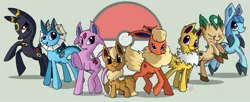 Size: 1181x481 | Tagged: safe, artist:lunardawn, derpibooru import, ponified, eevee, espeon, flareon, glaceon, jolteon, leafeon, pony, umbreon, vaporeon, eeveelution, eeveelutions, pokémon