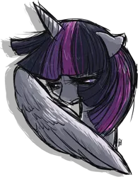 Size: 425x546 | Tagged: safe, artist:xxmentalincxx, derpibooru import, twilight sparkle, twilight sparkle (alicorn), alicorn, pony, dark, female, mare, sad, solo