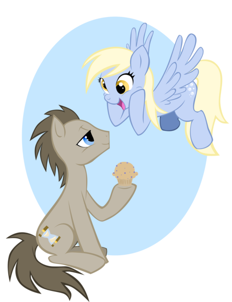 Size: 1607x2094 | Tagged: safe, artist:moostargazer, derpibooru import, derpy hooves, doctor whooves, time turner, pegasus, pony, doctorderpy, female, food, male, mare, muffin, shipping, straight