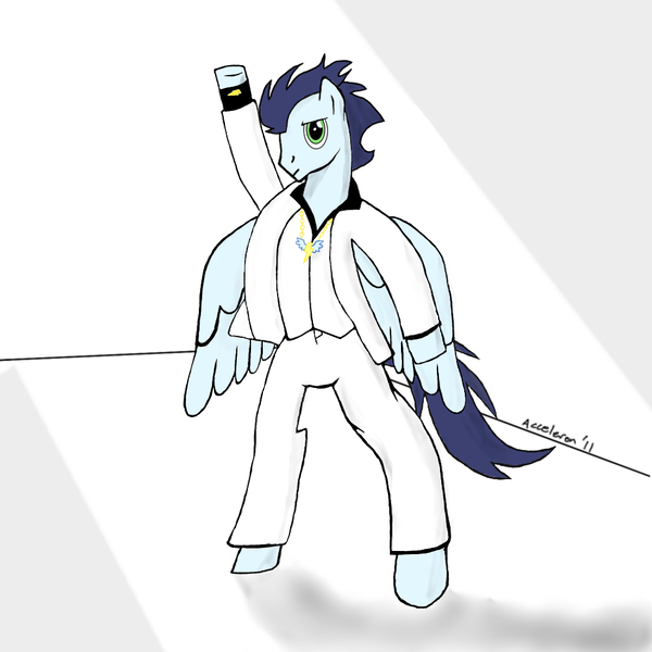 Size: 1000x1000 | Tagged: artist:acceleron, derpibooru import, john travolta, parody, safe, saturday night fever, soarin', tony manero