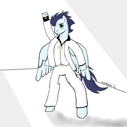 Size: 1000x1000 | Tagged: artist:acceleron, derpibooru import, john travolta, parody, safe, saturday night fever, soarin', tony manero