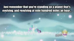 Size: 500x282 | Tagged: safe, derpibooru import, princess celestia, twilight sparkle, pony, unicorn, magical mystery cure, caption, duo, ethereal mane, female, galaxy song, image macro, mare, monty python, princess celestia's special princess making dimension, song reference, text, unicorn twilight, void