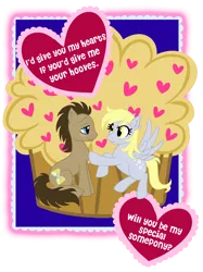 Size: 2500x3347 | Tagged: safe, artist:strangelyamy, derpibooru import, derpy hooves, doctor whooves, time turner, pegasus, pony, doctorderpy, female, food, heart, male, mare, muffin, pixiv, shipping, straight