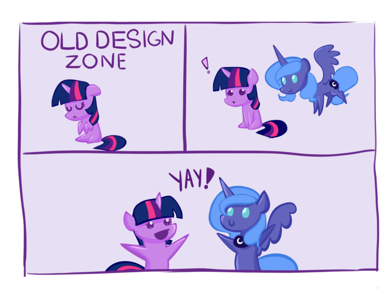 Size: 2427x1821 | Tagged: safe, artist:miketheuser, derpibooru import, princess luna, twilight sparkle, pony, chibi, comic, old design zone, pointy ponies, s1 luna