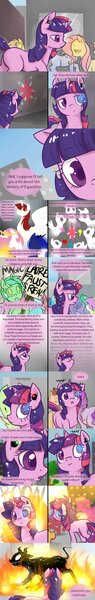 Size: 1000x6300 | Tagged: alicorn, artist:xarakayx, augmented, comic, derpibooru import, doctor whooves, eclipsed harmony, element of generosity, element of honesty, element of kindness, element of laughter, element of loyalty, element of magic, elements of harmony, fluttershy, lauren faust, lyra heartstrings, oc, oc:fausticorn, princess celestia, princess luna, rainbow dash, rarity, semi-grimdark, time turner, twilight sparkle