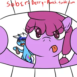 Size: 800x800 | Tagged: safe, artist:bennimarru, derpibooru import, berry punch, berryshine, minuette, pony, 30 minute art challenge, bipedal, swapped cutie marks, this will end in tears