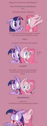 Size: 1274x3378 | Tagged: grimdark, derpibooru import, pinkie pie, twilight sparkle, twilight sparkle (alicorn), alicorn, earth pony, pony, blood, comic, female, mare, murder, pinkamena diane pie, question pinkamena, shrunken pupils