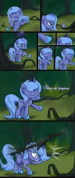 Size: 1802x4306 | Tagged: safe, artist:twilite-sparkleplz, derpibooru import, princess luna, alicorn, pony, :o, annoyed, breathing, comic, cute, eyes closed, female, filly, frown, glare, gritted teeth, levitation, lidded eyes, looking back, lunabetes, magic, open mouth, prone, raised hoof, roots, sparkles, spread wings, telekinesis, tree, tree branch, wide eyes, wings, woona, younger