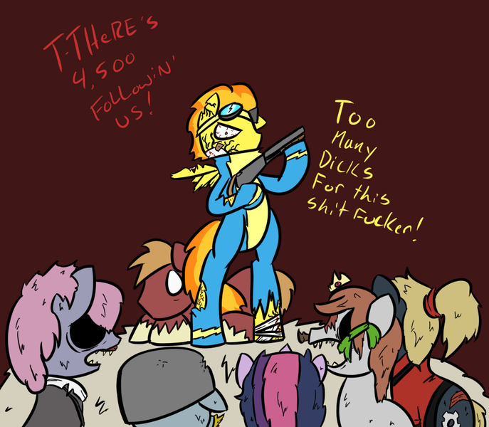 Size: 968x845 | Tagged: grimdark, artist:autonomous-zed, derpibooru import, big macintosh, spitfire, twilight sparkle, oc, oc:raipony, oc:velvet, earth pony, pony, undead, zombie, ask, grimdark big mac, male, paranoid twilight, stallion, tumblr, vulgar