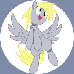Size: 500x500 | Tagged: safe, artist:30clock, derpibooru import, derpy hooves, pony, bipedal, dancing, happy, pixiv, simple background, spread wings, wings