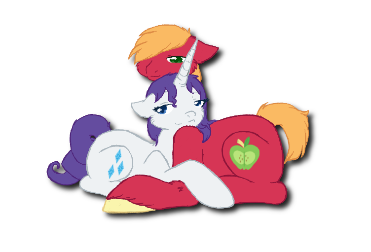 Size: 752x511 | Tagged: safe, artist:flow3r-child, derpibooru import, big macintosh, rarity, earth pony, pony, unicorn, female, male, prone, rarimac, shipping, simple background, stallion, straight, transparent background, unshorn fetlocks