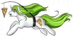 Size: 500x258 | Tagged: safe, artist:drakohn, derpibooru import, ponified, pony, unicorn, c.c., carrot on a stick, chase, code geass, cute, eyes on the prize, food, meat, open mouth, pepperoni, pepperoni pizza, pizza, running, solo