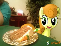 Size: 3264x2448 | Tagged: safe, artist:ojhat, derpibooru import, carrot top, golden harvest, pony, cake, carrot cake (food), food, irl, photo, ponies in real life