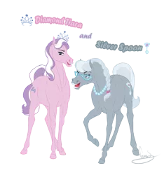 Size: 958x1025 | Tagged: safe, artist:vanycat, derpibooru import, diamond tiara, silver spoon, earth pony, horse, pony, duo, female, filly, foal, glasses, hoers, jewelry, necklace, realistic, realistic horse legs, simple background, tiara, transparent background