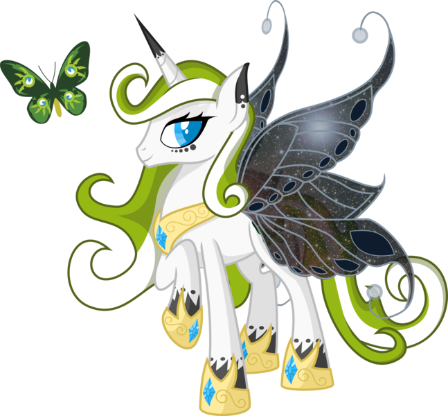 Size: 2251x2086 | Tagged: safe, artist:turbo740, derpibooru import, oc, unofficial characters only, alicorn, butterfly, pony, alicorn oc, butterfly wings, clothes, hoof shoes, horn, looking at you, raised hoof, shoes, simple background, smiling, transparent background, vector, wings