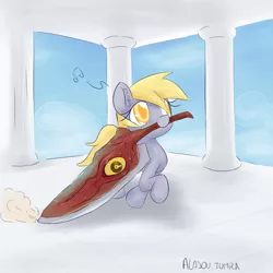 Size: 1200x1200 | Tagged: safe, artist:alasou, deleted from derpibooru, derpibooru import, derpy hooves, pegasus, pony, 30 minute art challenge, crossover, female, mare, solo, soul calibur, soul edge, this will end in tears, weapon