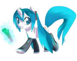 Size: 1889x1507 | Tagged: safe, artist:affanita, derpibooru import, ponified, pony, unicorn, female, hatsune miku, mare, vocaloid