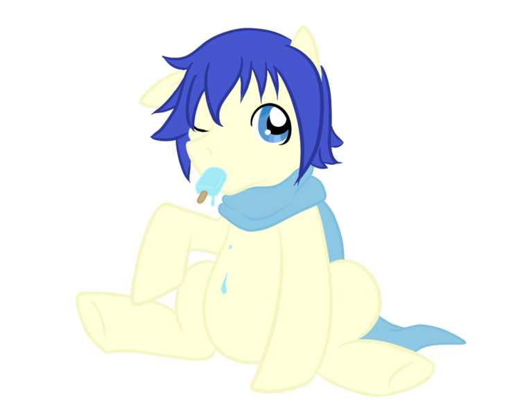 Size: 1280x1024 | Tagged: safe, artist:holly--jolly, derpibooru import, ponified, pony, clothes, cute, food, ice cream, kaito, male, popsicle, scarf, sea salt ice cream, solo, stallion, vocaloid