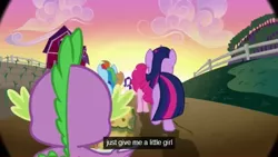 Size: 639x360 | Tagged: applebuck season, applejack, baked bads, caption, derpibooru import, edit, edited screencap, farm, meme, pinkie pie, rainbow dash, rarity, safe, screencap, spike, sweet apple acres, twilight sparkle, youtube caption