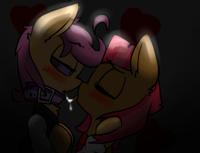 Size: 850x650 | Tagged: artist:serendipity-kitty, babscoot, babs seed, derpibooru import, female, kissing, lesbian, lesboloo, questionable, scootaloo, shipping, sloppy kissing