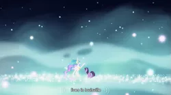 Size: 763x424 | Tagged: caption, derpibooru import, edit, edited screencap, magical mystery cure, meme, princess celestia, princess celestia's special princess making dimension, safe, screencap, space, stars, twilight sparkle, void, youtube caption