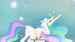 Size: 762x424 | Tagged: caption, derpibooru import, edit, edited screencap, magical mystery cure, meme, princess celestia, safe, screencap, space, stars, void, youtube caption