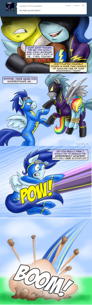 Size: 499x1655 | Tagged: artist:pluckyninja, ask spitfire, clothes, costume, derpibooru import, dialogue, nightshade, oc, oc:charger, oc:starry skies, rainbow dash, safe, sexy, shadowbolts, shadowbolts costume, soarin', spitfire, stupid sexy spitfire, tumblr:sexy spitfire, wonderbolts