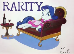 Size: 2248x1636 | Tagged: alcohol, artist:jet-ann, bathrobe, clothes, couch, derpibooru import, fainting couch, rarity, robe, safe, wine