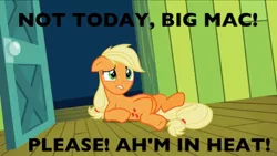 Size: 720x406 | Tagged: and that's how apple bloom was made, applecest, applejack, applemac, big macintosh, caption, derpibooru import, estrus, female, image macro, implied rape, incest, male, shipping, straight, suggestive, text