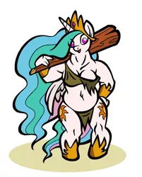Size: 578x720 | Tagged: amazon, anthro, artist:toonbat, belly, belly button, breasts, caveman, cavemare, cave pony, chubby, chubbylestia, cleavage, clothes, club, derpibooru import, fat, female, loincloth, muffin top, plump, prehistoric, princess celestia, skirt, solo, solo female, suggestive, thick, troll, trollestia, unguligrade anthro