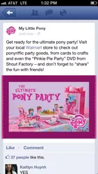 Size: 640x1136 | Tagged: safe, derpibooru import, applejack, fluttershy, pinkie pie, princess celestia, rainbow dash, rarity, twilight sparkle, earth pony, human, pegasus, pony, unicorn, facebook, party supplies, text, toy, walkin' talkin' pinkie pie