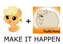 Size: 577x408 | Tagged: safe, derpibooru import, applejack, fluffy pony, baby, babyjack, exploitable meme, foal, make it happen, meme, sitting, tongue out, underhoof, younger