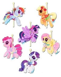 Size: 631x791 | Tagged: safe, artist:angelemlin, derpibooru import, applejack, fluttershy, pinkie pie, rainbow dash, rarity, twilight sparkle, twilight sparkle (alicorn), alicorn, pony, carousel, female, mane six, mare