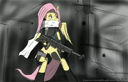 Size: 4152x2664 | Tagged: safe, artist:convoykaiser, derpibooru import, fluttershy, anthro, pegasus, badass, clothes, female, flutterbadass, gun, hooves, image, jpeg, knife, optical sight, rifle, scarf, sniper rifle, snipershy, solo, weapon, wings