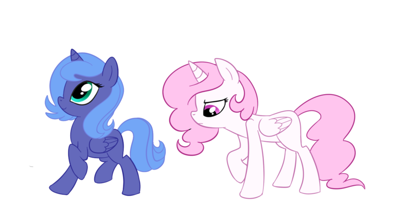 Size: 1300x700 | Tagged: safe, artist:madmax, derpibooru import, princess celestia, princess luna, alicorn, pony, cewestia, duo, female, filly, filly celestia, filly luna, foal, pink-mane celestia, royal sisters, siblings, simple background, sisters, transparent background, woona, younger