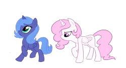 Size: 1300x700 | Tagged: safe, artist:madmax, derpibooru import, princess celestia, princess luna, alicorn, pony, cewestia, duo, female, filly, filly celestia, filly luna, foal, pink-mane celestia, royal sisters, siblings, simple background, sisters, transparent background, woona, younger