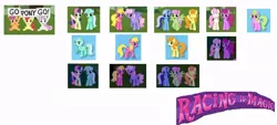 Size: 850x385 | Tagged: safe, derpibooru import, apple bloom, berry punch, berryshine, bon bon, carrot top, cherry berry, daisy, flower wishes, golden harvest, lyra heartstrings, merry may, minuette, rainbowshine, scootaloo, sweetie belle, sweetie drops, twinkleshine, pony, background pony, cutie mark crusaders, game, racing is magic