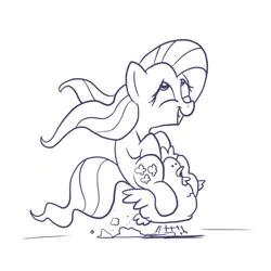 Size: 894x894 | Tagged: safe, artist:docwario, derpibooru import, elizabeak, fluttershy, bird, chicken, pegasus, pony, female, grin, lineart, literal cock riding, looking up, mare, monochrome, pun, riding, silly, silly pony, simple background, smiling, solo, squee, visual pun, wat, white background, wide eyes