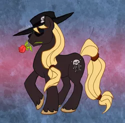Size: 600x590 | Tagged: safe, artist:ravendyn, derpibooru import, ponified, pony, flower, guilty gear, johnny, rose, solo, sunglasses
