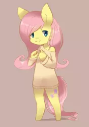 Size: 838x1200 | Tagged: ambiguous facial structure, anthro, artist:solar-slash, bipedal, breasts, delicious flat chest, derpibooru import, flattershy, fluttershy, safe, solo