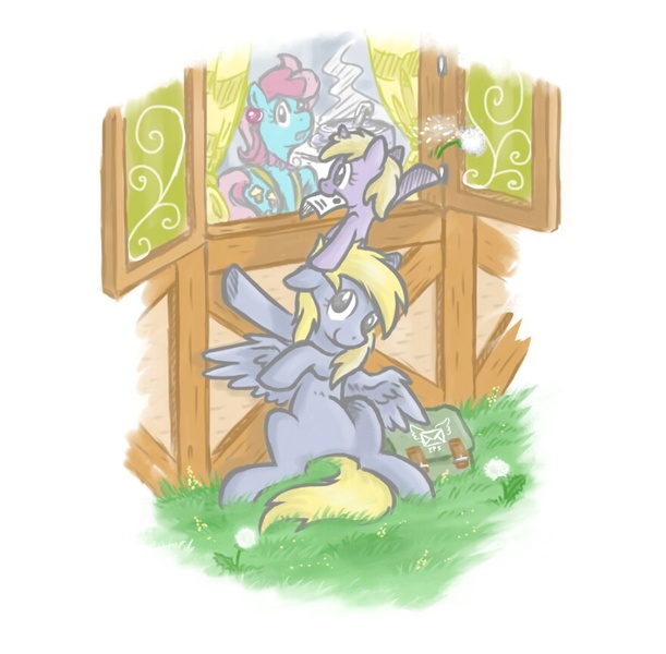 Size: 879x863 | Tagged: safe, artist:onkelscrut, derpibooru import, cup cake, derpy hooves, dinky hooves, pegasus, pony, cute, equestria's best daughter, equestria's best mother, female, mail, mailbag, mailpony, mare, sugarcube corner