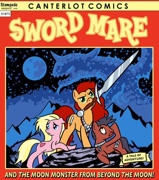 Size: 657x745 | Tagged: artist:gingermint, artist:icekatze, derpibooru import, parody, red sonja, safe, sword, sword mare, weapon