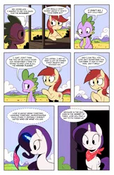 Size: 1320x2040 | Tagged: artist:karzahnii, bandana, comic, derpibooru import, magic, rarity, roseluck, safe, spike, tales from ponyville