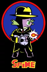 Size: 683x1048 | Tagged: artist:clistothecium, derpibooru import, dick tracy, gun, pulp hero, safe, spike, tommy gun