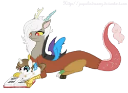 Size: 1934x1397 | Tagged: artist:jaquelindreamz, dead source, derpibooru import, discord, eris, heterochromia, hybrid, interspecies offspring, oc, oc:deus, offspring, parent:discord, parent:princess celestia, parents:dislestia, rule 63, safe, simple background, soleris, transparent background