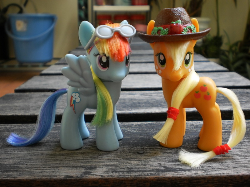 Size: 1280x960 | Tagged: applejack, artist:sapplejack, brushable, derpibooru import, irl, photo, rainbow dash, safe, toy