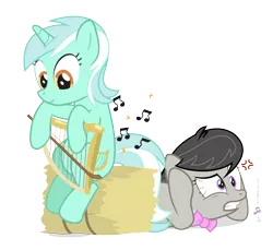 Size: 1500x1375 | Tagged: artist:dm29, bow (instrument), derpibooru import, female, hay, lesbian, lyra heartstrings, lyre, music, musical instrument, octavia melody, octyra, safe, shipping, simple background, transparent background